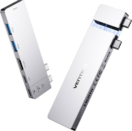 Vention USB-C*2 to HDMI/USB 3.2 Gen 1 Type-C/USB 3.0 *2/PD/Thunderbolt USB-C Plug-In Docking Station - Docking Station - Main image