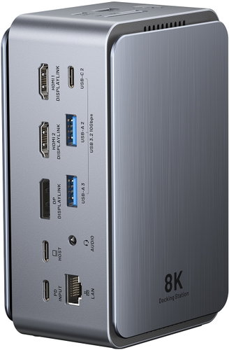 Vention USB-C to DP/HDMI*2/USB 3.2 Gen 2 Type-C/USB 3.2 Gen 2 Type-A*2/USB 2.0/USB 2.0-C/SD/TF/RJ45/ - Docking Station - Main image