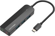 USB hub Vention Type-C (USB-C) to 3× USB 3.0/Micro-B HUB with External Stereo Sound Adapter 0,15 m Black AB - USB Hub