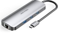 Vention Type-C (USB-C) to HDMI / 3x USB3.0 / RJ45 / SD / TF / PD 0.15M Gray Aluminum Alloy Type - Port Replicator