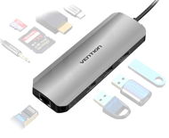 Vention Type-C (USB-C) to HDMI/3× USB3.0/RJ45/SD/TF/3,5 mm/PD 0,15 m Gray Aluminum Alloy T - Replikátor portov