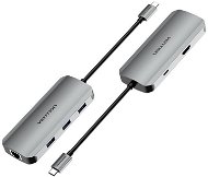 Vention USB-C to HDMI / USB 3.0 x 3 / RJ45 / PD Docking Station 0.15M Gray Aluminum - Port replikátor