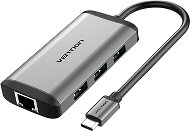 Vention Type-C (USB-C) to HDMI + 3× USB3.0 + RJ45 + PD Converter 0.15M Gray Metal Type - Replikátor portov