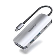 Vention Type-C (USB-C) to HDMI + VGA + 3x USB3.0 + PD Docking Station 0.15m Grey Metal Type - Port Replicator