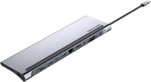 Vention USB-C to HDMI / VGA / USB-C Gen 1 / 2* USB 3.0 / USB / RJ45 / SD / TF / TRRS 3.5mm Jack / PD - Docking Station - Main image