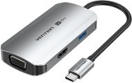 Vention USB-C to HDMI/VGA/USB 3.0/PD Docking Station 0.15M Gray Aluminum Alloy Type - Replikátor portov