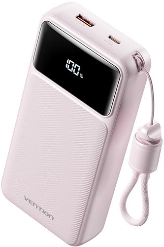 Vention 20000mAh Power Bank (USB-C + USB-A) with Built-in Cable 22.5W Pink LED Display Type - Power bank - Fő fotó