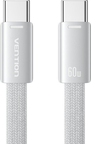 Vention Flat USB 2.0 Type-C Male to Type-C Male 3A Cable 1.5M Silver Aluminum Alloy Type - Data Cable - Main image