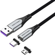 Vention USB 2.0 A Male to 2-in-1 Micro-B&USB-C Male Magnetic Cable 1M Gray Aluminum Alloy Type - Data Cable
