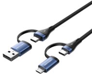 Data Cable Vention 4-in-1 Cotton Braided USB 2.0 Type-A Male + USB-C Male to USB-C Male + Micro Type-B Male 5A  - Datový kabel