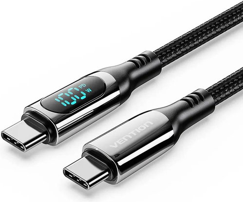 Vention USB 2.0 Type-C Male to Type-C Male 5A Cable 2m Black with OLED Display and Aluminium Alloy C - Data Cable - Main image