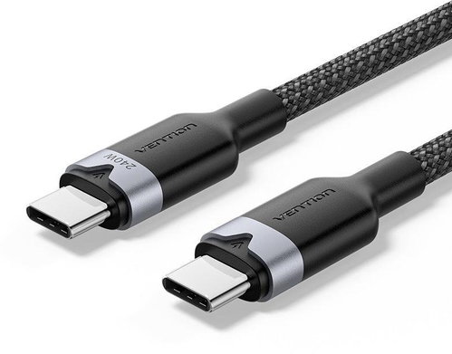 Vention USB 2.0 C Male to C Male 240W Cable 1m Black Aluminium Alloy Type - Data Cable - Main image