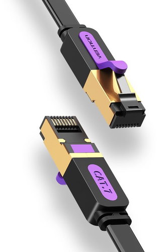 Vention Flat Cat.7 Patch Cable, 1.5m, Black - Ethernet Cable - Main image