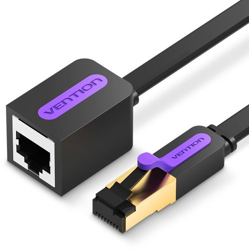 Vention Flat Cat.7 Extension Patch Cable, 2m, Black - Ethernet Cable - Main image