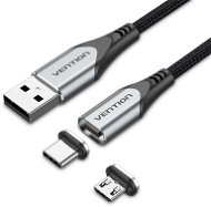 Vention 2-in-1 USB 2.0 to Micro + USB-C Male Magnetic Cable 0.5M Grey Aluminium Alloy Type - Data Cable