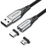 Vention 2-in-1 USB 2.0 to Micro + USB-C Male Magnetic Cable 1.5M Gray Aluminum Alloy Type - Adatkábel