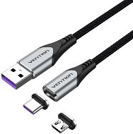 Vention 2-in-1 USB 2.0 to Micro + USB-C Male Magnetic Cable 5A 1.5m Gray Aluminum Alloy Type - Dátový kábel