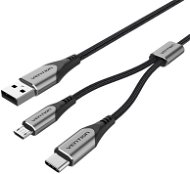 Vention USB 2.0 to USB-C & Micro USB Y-Splitter Cable 1m Gray Aluminum Alloy Type - Dátový kábel