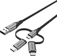 Vention MFi USB 2.0 to 3-in-1 Micro USB & USB-C & Lightning Cable 0.5M Gray Aluminum Alloy Type - Data Cable