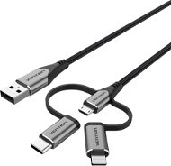 Vention MFi USB 2.0 to 3-in-1 Micro USB & USB-C & Lightning Cable 0.5M Gray Aluminum Alloy Type - Datový kabel
