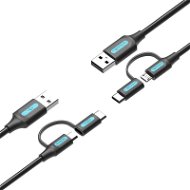 Vention USB 2.0 to 2-in-1 Micro USB & USB-C Cable 0.25M Black PVC Type - Dátový kábel