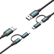 Dátový kábel Vention USB 2.0 to 2-in-1 Micro USB & USB-C Cable 1M Black PVC Type - Datový kabel
