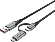 Vention USB 2.0 to 2-in-1 USB-C + Micro USB Male 5A Cable 0.5m Gray Aluminum Alloy Type - Adatkábel