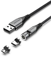 Vention USB 2.0 A Male to 2-in-1 USB-C&Micro-B Male 3A Rotating Magnetic Cable 0.5M szürke - Adatkábel