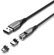 Vention USB 2.0 A Male to 2-in-1 USB-C&Micro-B Male 3A Rotating Magnetic Cable 1.5M szürke - Adatkábel