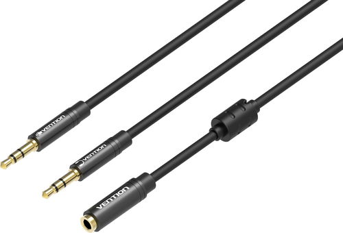 Vention 2x 3.5mm (M) to 4-Pole 3.5mm (F) Stereo Splitter Cable 0.3m Black Metal Type - Redukce - Hlavní obrázek
