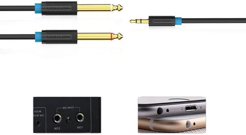 Vention 3.5mm to Double 6.5mm TRS Cable AUX Male Mono 6.5 Jack to