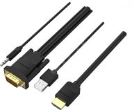 Vention HDMI to VGA Cable with Audio Output & USB Power Supply, 2m, Black - Video Cable