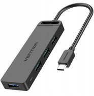 Vention Type-C to 4-Port USB 3.0 Hub with Power Supply Black 0.5M ABS Type - USB Hub