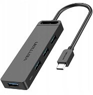 Vention Type-C to 4-Port USB 3.0 Hub with Power Supply Black 1M ABS Type - USB hub