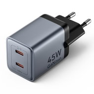 Vention 2-Port USB (C + C) GaN Charger (45W/45W) EU-Plug Grey - Wall Charger