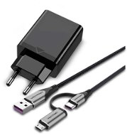 Set Vention 1-port USB Quick Charger (18W) Black + USB 2.0 to 2-in-1 USB-C & Micro USB 5A 0.5 m Gray - Nabíjačka do siete