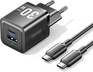 Vention 2-Port USB (C + A) GaN Charger (30W/30W) with USB-C to USB-C Cable (1M) EU-Plug Black - Netzladegerät