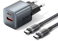 Vention 2-Port USB (C + A) GaN Charger (30W/18W) Gray with USB-C to USB-C Cable (1M) Black EU-Plug - Nabíječka do sítě