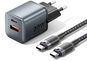 Vention 2-Port USB (C + A) GaN Charger (30W/18W) Gray with USB-C to USB-C Cable (1M) Black EU-Plug - Nabíječka do sítě