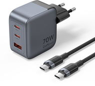 Vention 3-Port USB (C+C+A) GaN Charger (70W/70W/22.5W) Gray with USB-C to USB-C Cable (1M) Black - Nabíječka do sítě