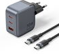 Vention 3-Port USB (C+C+A) GaN Charger (70W/70W/22.5W) Gray with USB-C to USB-C Cable (1M) Black - Nabíječka do sítě