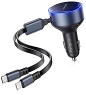 Vention Three-Port USB-C + USB-C/Lightning (30W + 30W/27W) Car Charger with Built-In Cable Black  - Nabíječka do auta