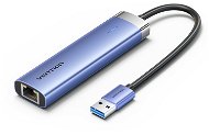 Vention USB 3.0 to USB 3.0 x 3/RJ45/USB-C Hub 0.15M Blue Aluminum Alloy Type - Port-Replikator