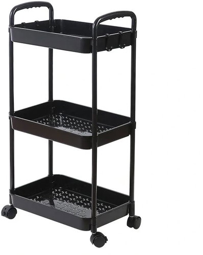 Verk 27259 Shelf on wheels, 3 shelves, black - Shelving Unit - Main image