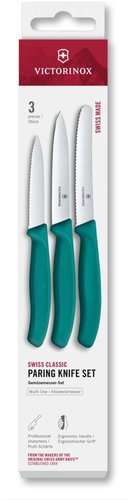Victorinox Swiss Classic Paring Knife Set, Straight/Wavy, Green, Box, 3pcs - Knife Set - Main image