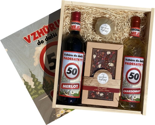 BOHEMIA GIFTS Wooden gift box - for 50th birthday XL - Wine - Main image