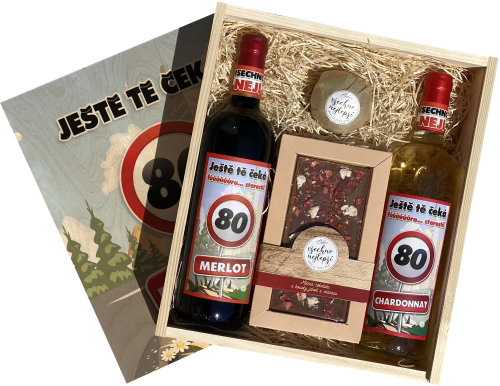 BOHEMIA GIFTS Wooden gift box - for 80th birthday XL - Wine - Main image