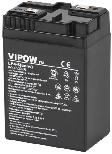 Vipow BAT0204 Gelový akumulátor 6 V, 4 Ah - Rechargeable Battery - Main image