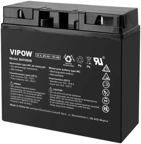 Vipow BAT0509 Motorcycle Battery type MC 12 V, 25 Ah - Rechargeable Battery - Main image