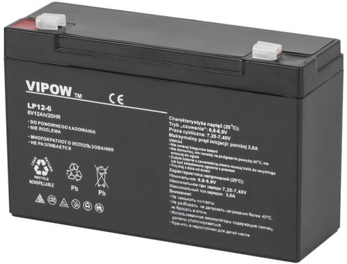 Vipow BAT0201 Gelový akumulátor 6 V, 12 Ah - Rechargeable Battery - Main image